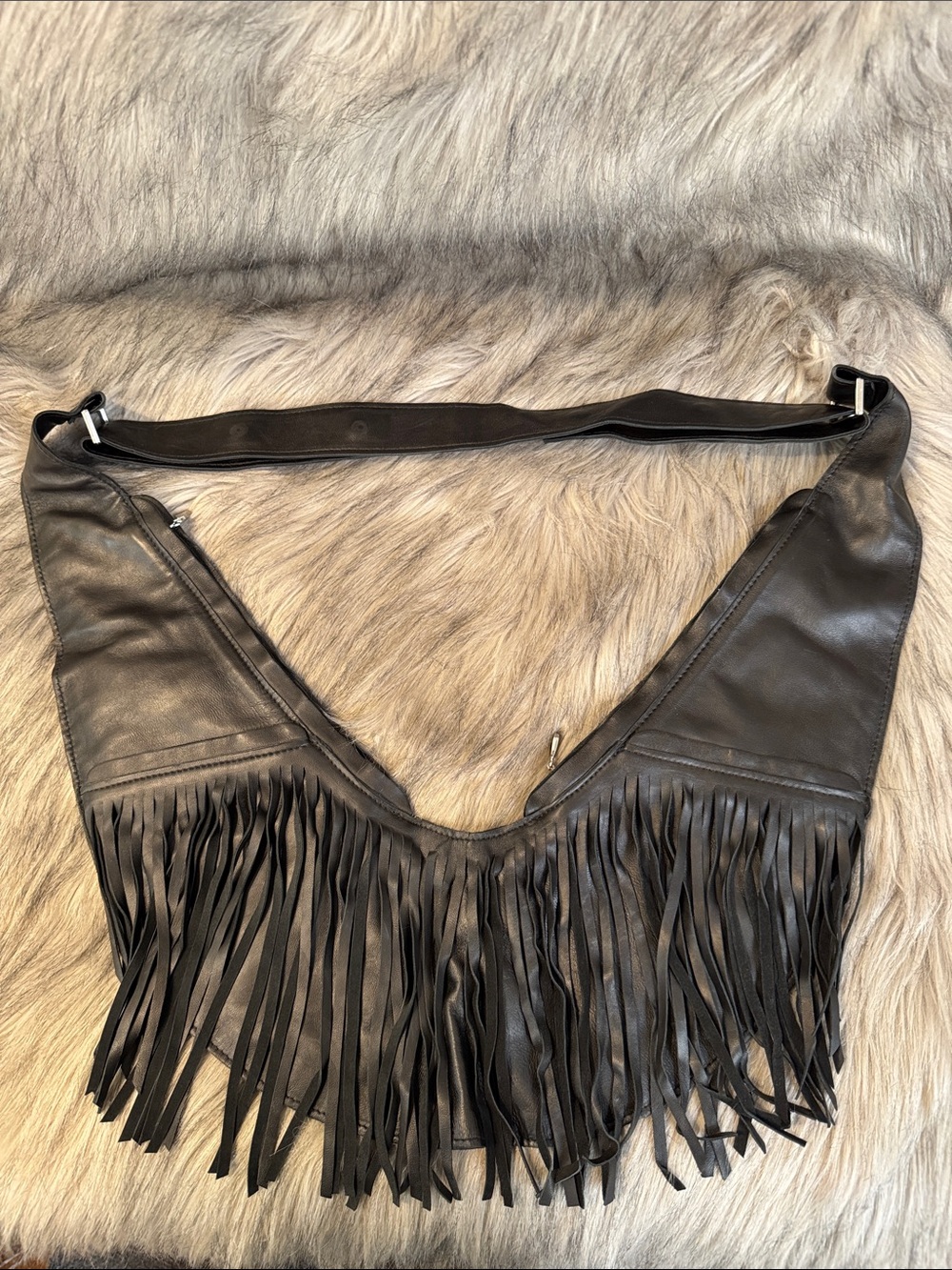 Sash Black Leather Fringe Shoulder/Crossbody Bag